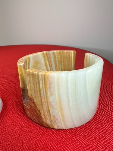 VTG Round Banded Onyx Drink Coasters - Set of 4 & Stand holder Home Decor Gift - Picture 10 of 15