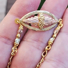10K VINTAGE BLACK HILLS GOLD TRI-COLOR LANDSTROM'S LEAVES &GRAPE BRACELET-7" NIB