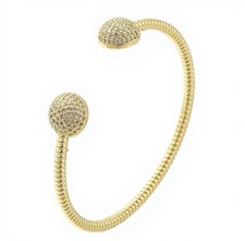 Women’s 18K Gold Bonded Pavé Cubic Zirconia Open Cuff Torque Bangle Bracelet