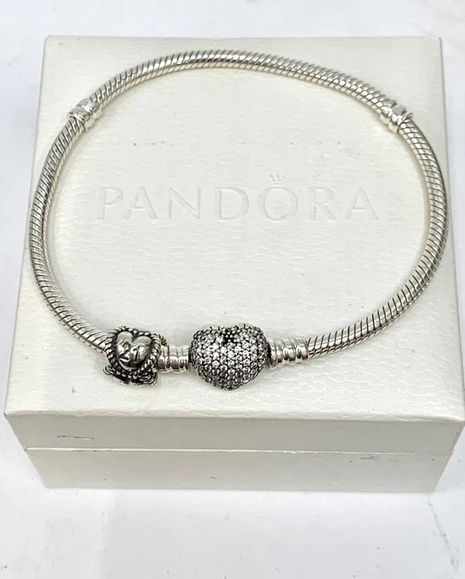 Pandora Silver 925 Bracelet: Sparkling Heart Clasp & 21st Charm in Box - 17.2gm