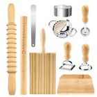 10 Pieces Wooden Pasta Making Tools, Threaded Rolling Pin, Dough Roller with .