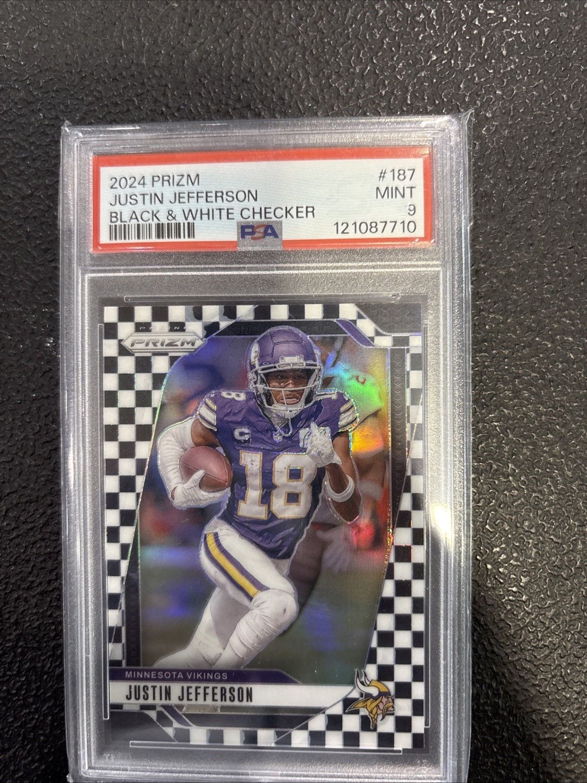 2024 Prizm Justin Jefferson #187 Black & White Checker Prizm PSA 9 🔥 Vikings