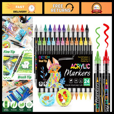 24 Colors Dual Tip Acrylic Paint Markers - Fine  Brush Tips for DIY Crafts, Art