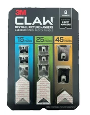 3M CLAW Set 8-Pack STEEL Drywall Picture Hangers 15/25/45 LB +8 Spot Markers OB