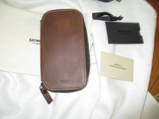 SHINOLA Detroit cuir véritable fermeture éclair voyage double étui de transport marron
