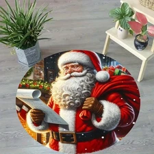 Christmas Santa Claus Round Mat - 850gm² Velvet, Thick & Durable, Machine-Made,
