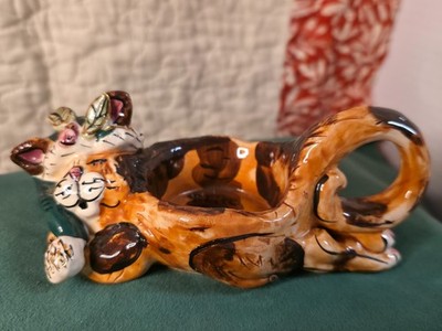 2001 BLUE SKY BY HEATHER GOLDMINC~ CHRISTMAS TIGER CAT TEA LIGHT HOLDER~ RETIRED