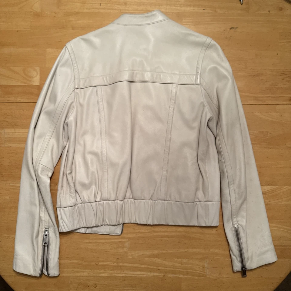 GAP Early 2000’s Women's Bomber Jacket 100% Leather White Ivory: size M - Image 4 of 4