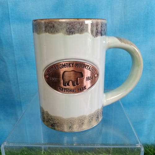 Great Smoky Mountains National Park Souvenir Mug Bronze Bear Sage Drip Glaze