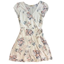 Hollister Faux Wrap Cap Sleeve Summer Dress white pink and blue floral print XS