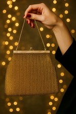 Vintage Gold Beaded Evening Bag  1950s Hong Kong  New Year  s Eve Glam