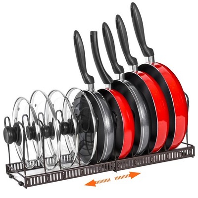 Pot Rack Organizer -Expandable Pot and Pan Organizer for Cabinet,Pot Lid Orga...