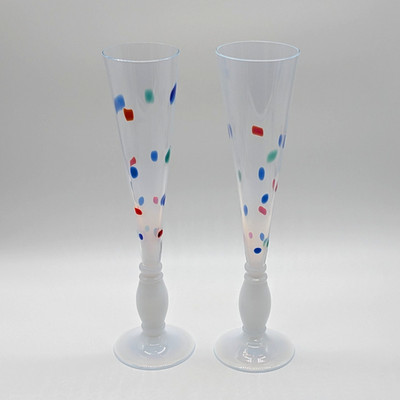 Carlo Moretti Murano Glass Champagne Flutes Set of 2 VTG 2002 Confetti Italy