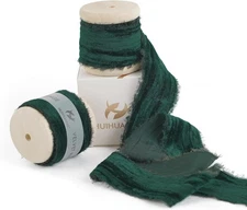 HUIHUANG Dark Green Velvet Ribbon 1 inch Frayed 1 inch, 