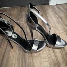 Women  s Black Strappy Ankle Strap Stiletto Open Toe Heels Buckle Synthetic