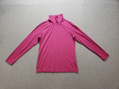 L L Bean Women T Shirt S Pink Mock Neck Long Sleeve Stretch Pullover Casual