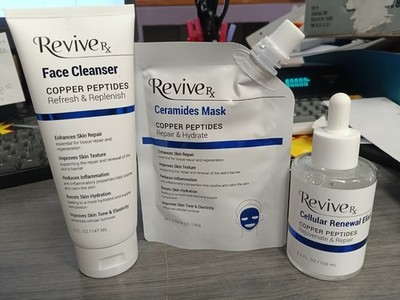 3 Revive Rx Skin Care Copper Peptides Set Cleanser Serum Mask Firming Cream