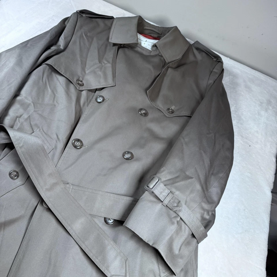 London Fog Towne Trench Coat Mens 40 Regular Gray Belted Double Breasted - Image 3 of 4