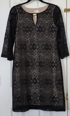 Emma & Michele Black Boat Neck Keyhole 3/4 Sleeve Illusion Lace Dress Size S