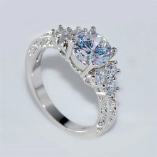 Round Cut Lab Created Diamond 14K White Gold Over Engagement Wedding Ring 2.00Ct