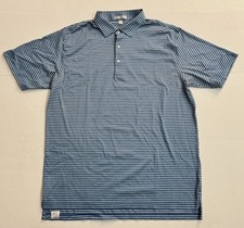 Peter Millar Men s Polo Shirt Blue Striped Golf Short Sleeve 100 Cotton Size L