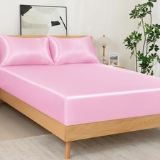 2 Pcs Satin Fitted Sheet and Pillowcase Set, Twin Silky Bottom Bedsheet Fit u...