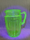 Vtg. Anchor Hocking Water Pitcher Transparent Green Uranium 1930s Depression