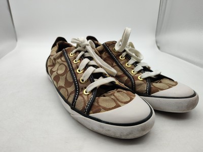 Coach-Barrett-Monogram-Tan/Brown-Lace-Up-Sneakers-Shoes-Women's Size 8.5B