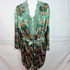 Vtg Victoria's Secret Gold Label Green Floral Robe  Nightie Medium Whimsigoth