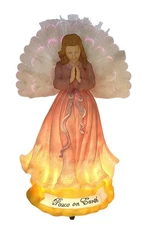 Vtg Beautiful Fiber Optic Light Up Table Top Christmas Angel Peace On Earth 14"