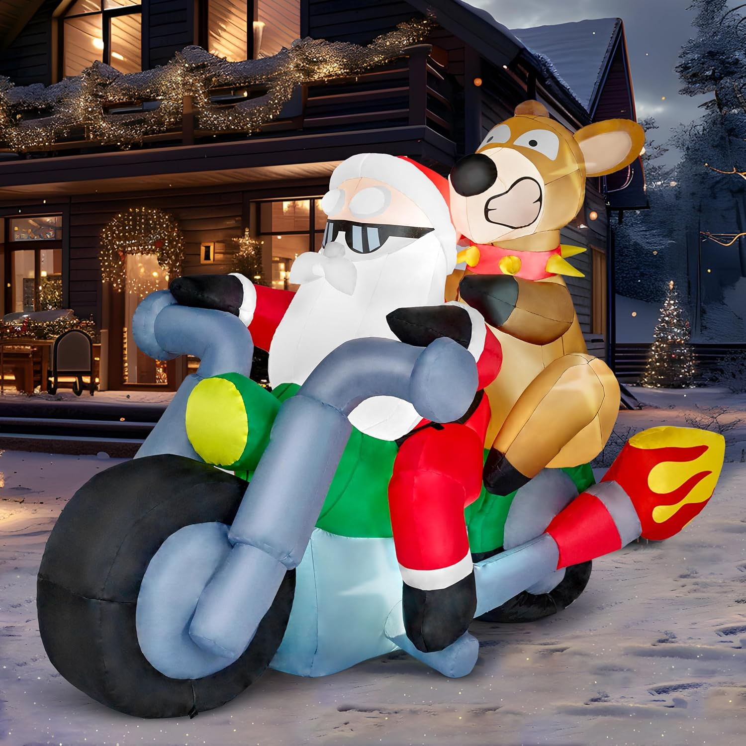 7FT Christmas Inflatables Santa Rides Motorcycle 2025 NEW LED Outdoor Decoration