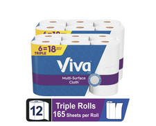 Viva Multi-Surface Cloth Paper Towels, 12 Triple Rolls Strong Absorbent