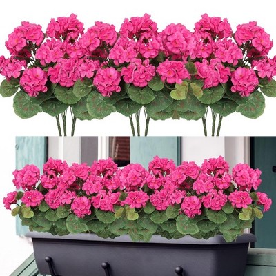Weldomcor Künstliche Geranie 6 Bündel UV beständig 36cm Garten Außen Rot Set