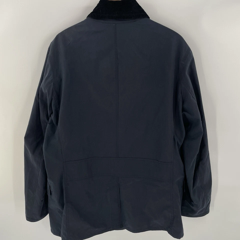 Jack Spade Mens Size L Navy Blue Waxed Coated Trench Coat With Corduroy Collar - Image 3 of 4