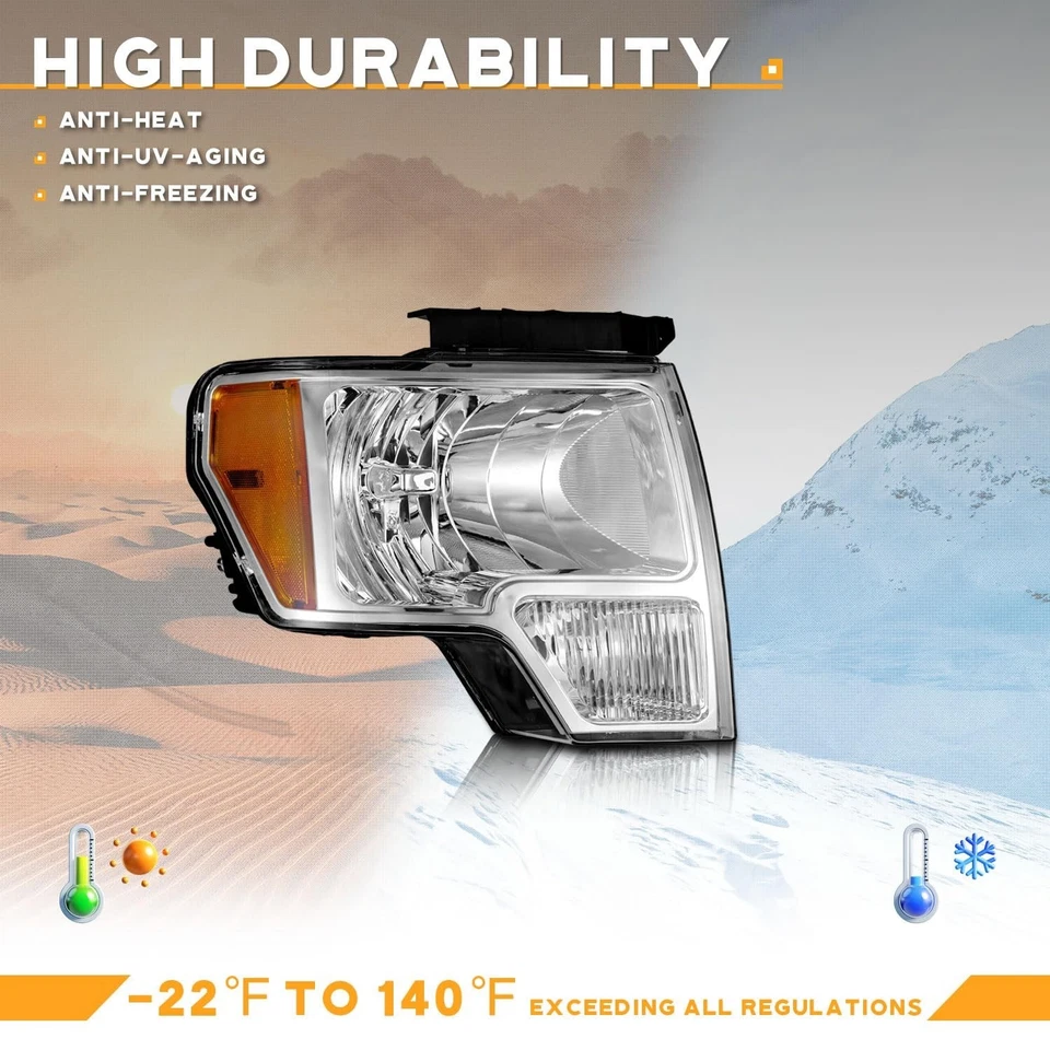 Pair Headlights Assembly Chrome For 2009-2014 Ford F150 F-150 Pickup Headlamps Foto 4 de 4