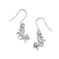 Women's 925 Sterling Silver Pretty Prancing Unicorn French Wire Earrings - Holid