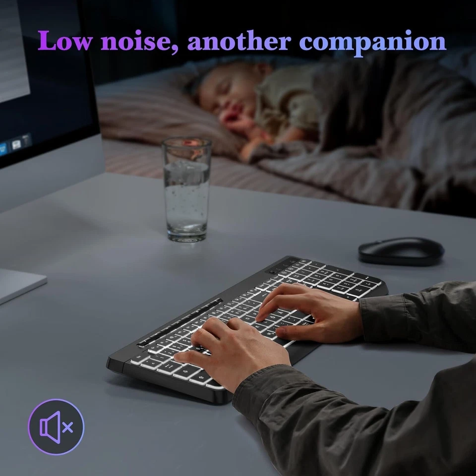 Tastatur Gaming Beleuchtet Kabellos Computer PC 2,4GHz Ergonomisch Leise B528 - Bild 2 von 4