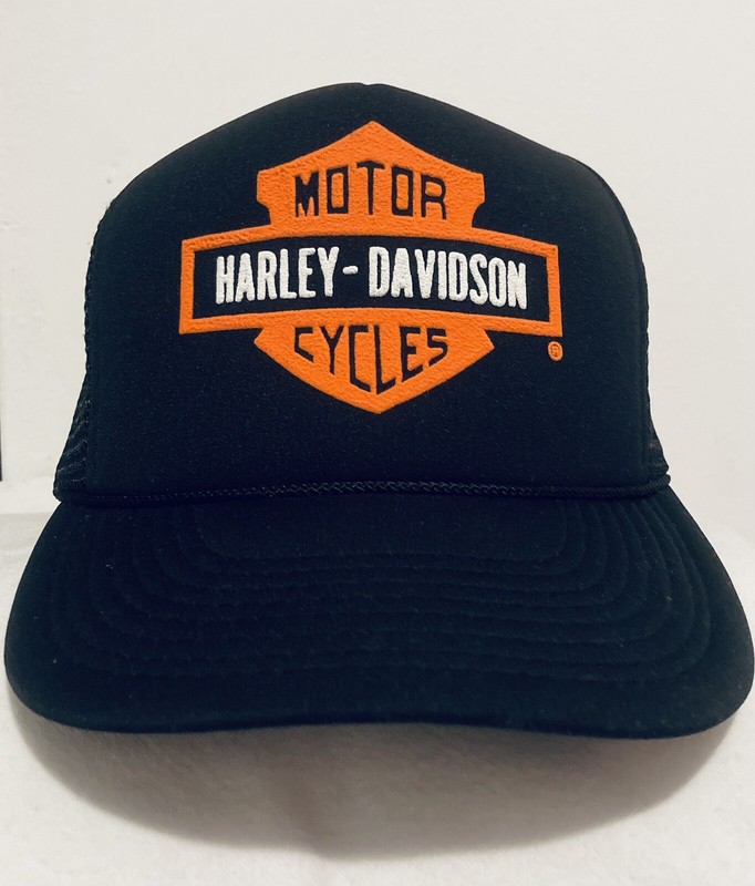 VINTAGE HARLEY DAVIDSON LOGO FOAM ROPE TRUCKER SNAPBACK BIKER HAT NOS DEADSTOCK