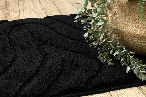 Amazing Modern Two-piece BATHROOM set RUG soft SUPREME WAVES non-slip black - Picture 5 of 10