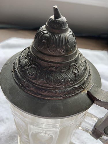 Vintage Beer German Stein Sachsen Saxon Glass S Crown Hallmark Pewter 0.5 Liters - Picture 4 of 14