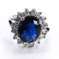 Sparkly 925 Silver Blue Crystal Ring Kate Middleton Engagement Style UK P/US 7.5