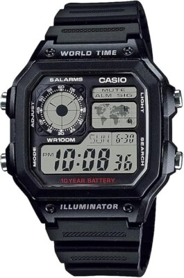 時計 Casio AE1200Custom ALL BLACK Casio AE-1200WH Series Men World Time Quartz Digital Black Classic
