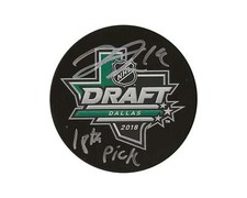 Liam Foudy Autographed 2018 NHL Draft Puck Inscribed 
