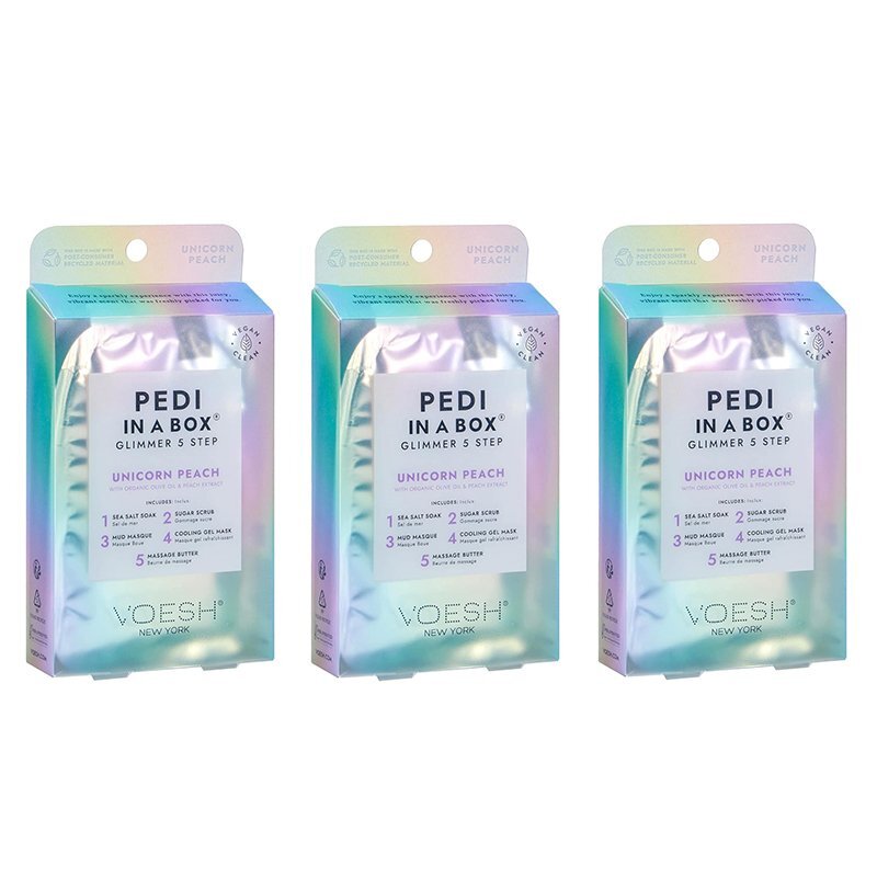 VOESH Pedi in a Box Glimmer 5 STEP Pedicure Unicorn Glimmer (Pack