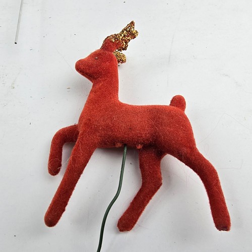 Lot of 2 Flocked Red Reindeer Vintage MCM Christmas Decorations Glitter 60s 70s - Picture 5 of 8
