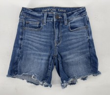 American Eagle MIDI Next Level Stretch Jean Shorts Womens Size 00 Blue Denim