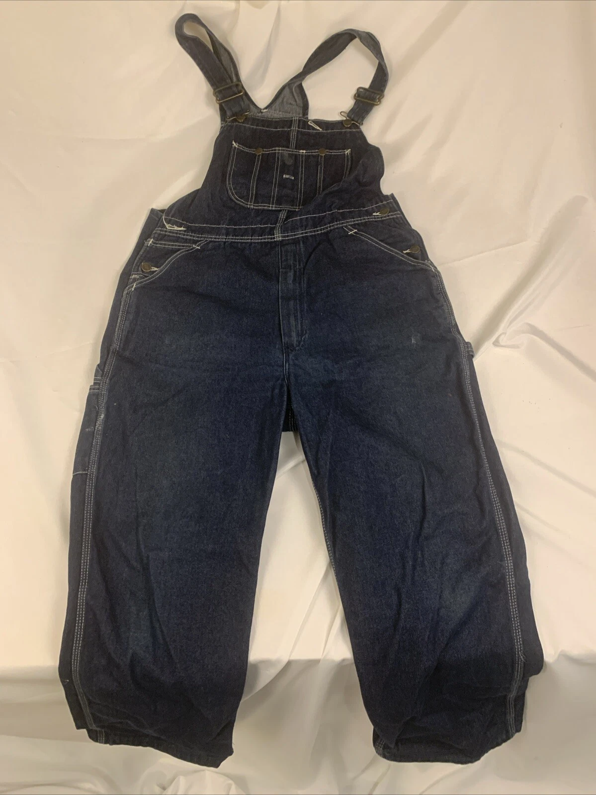 Vintage Roebuck's Denim Bib Overalls Men's 38x30 Blue Farmer Outdoor Work
