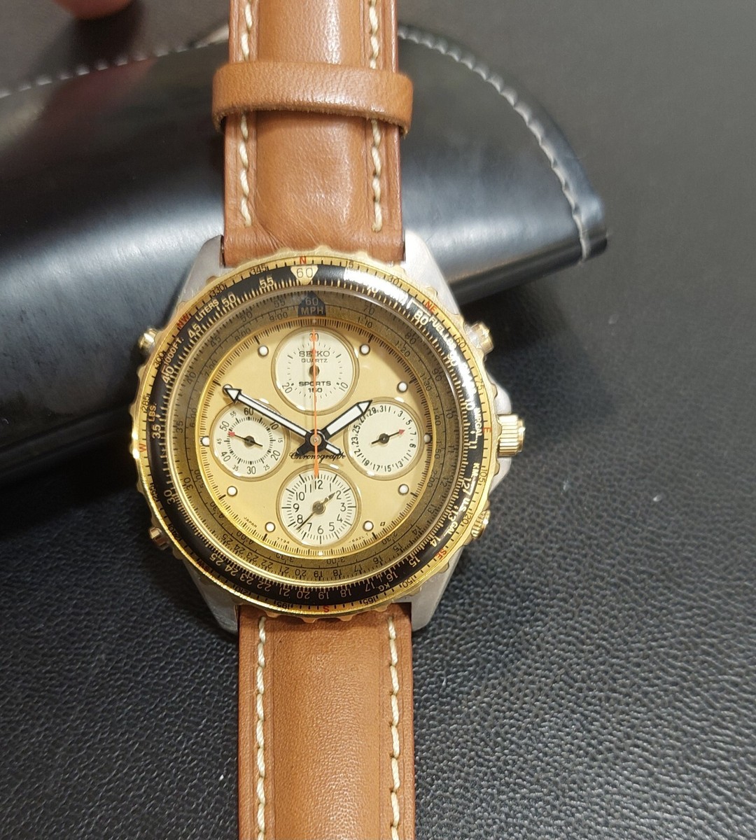 RARE Golden Seiko Flightmaster 7T34-6A00 Chronograph Wristwatc