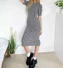 OASIS LADIES GINGHAM MIDI DRESS BLACK WHITE NEW (ref 140) SALE