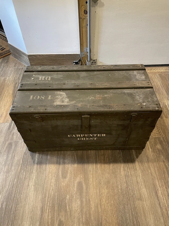 Antiguo cofre de carpintero de madera vintage con bandeja/caja de herramientas de almacenamiento baúl Foto 2 de 4